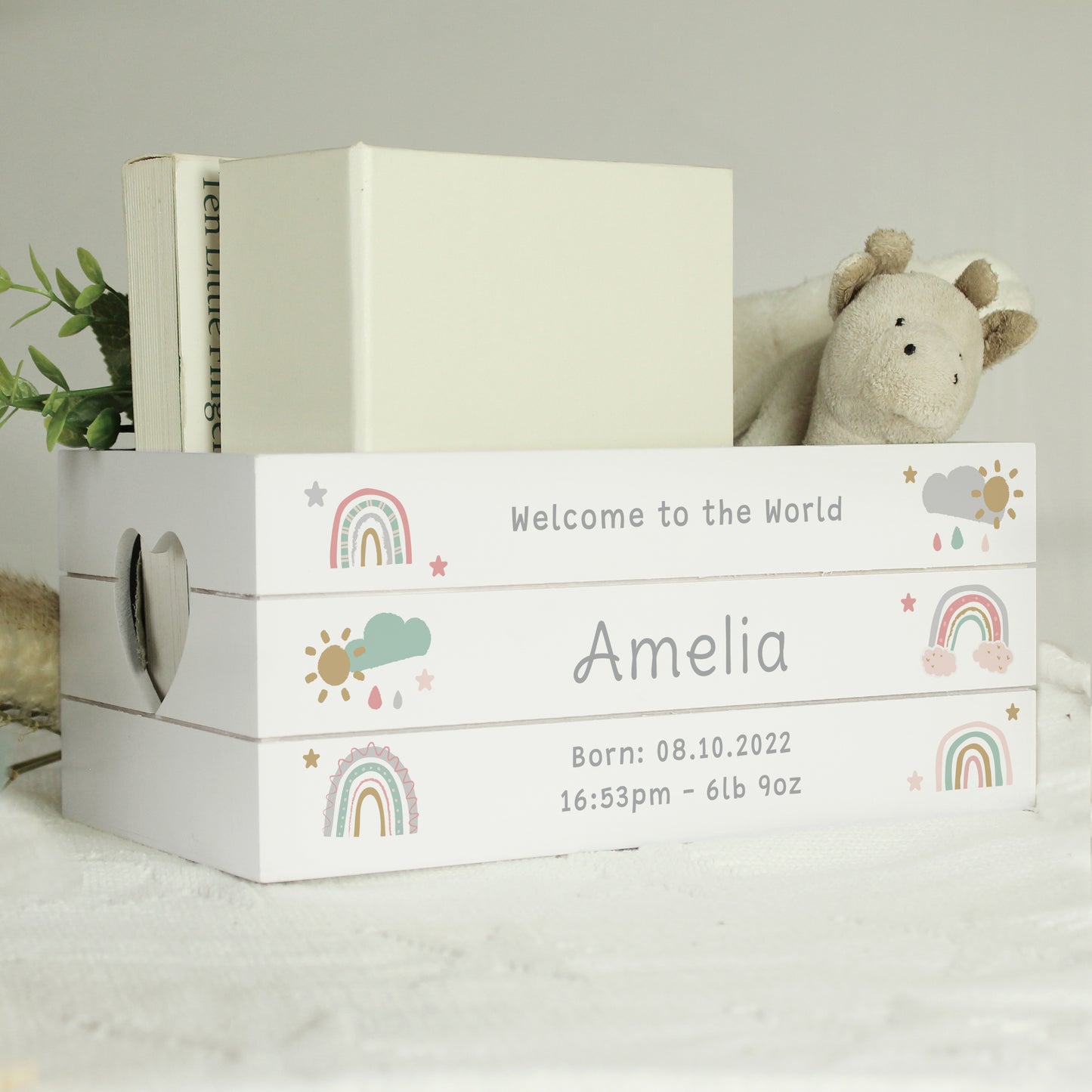 Personalised Pastel Rainbow White Wooden Crate - image 2