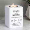 Personalised Couples White Wooden Tea light Holder from Heartfelt Gifts