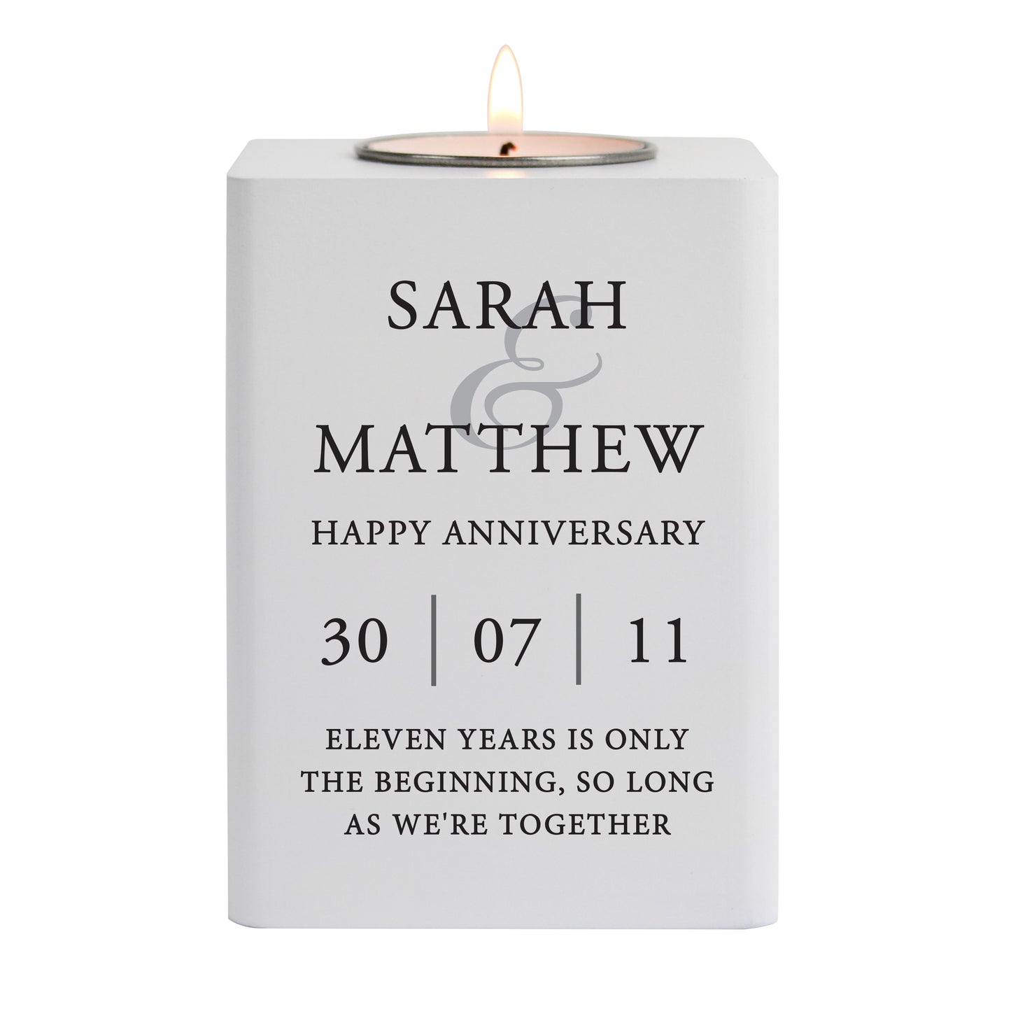 Personalised Couples White Wooden Tea light Holder - image 5