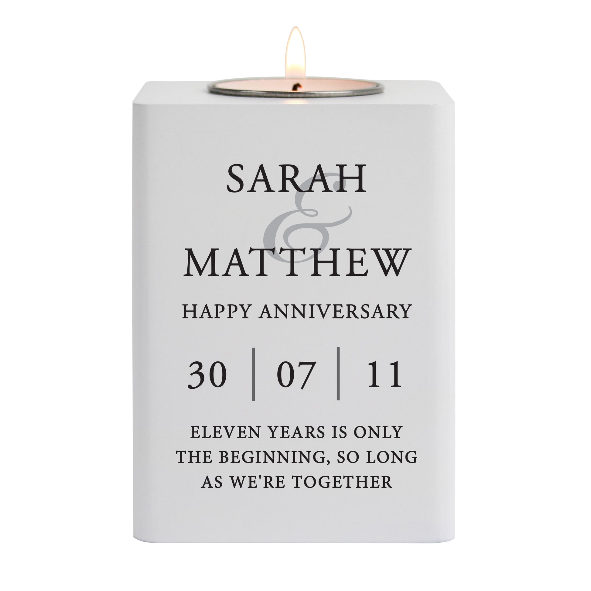 Personalised Couples White Wooden Tea light Holder - image 5