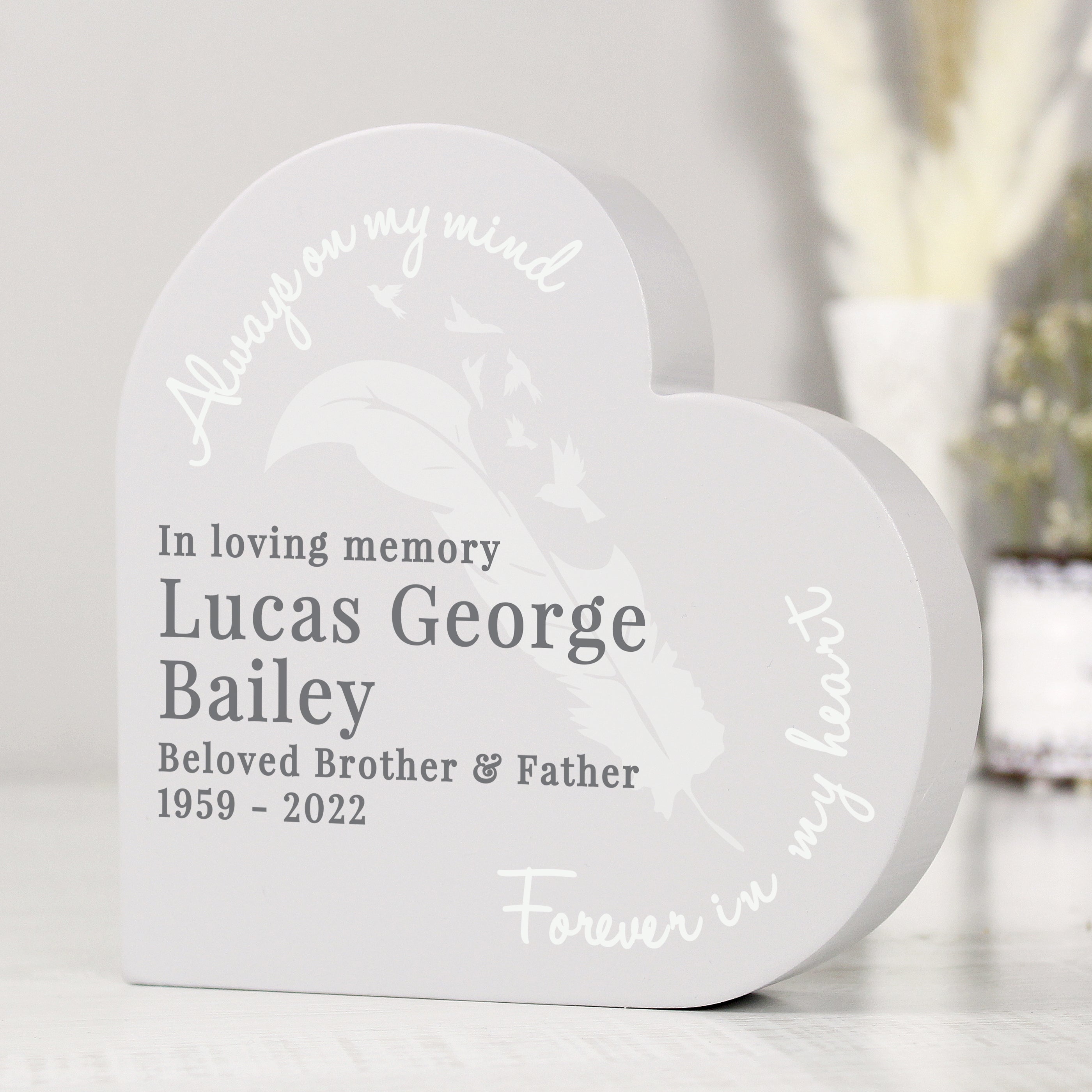 Personalised Feather Free Standing Heart Ornament from Heartfelt Gifts