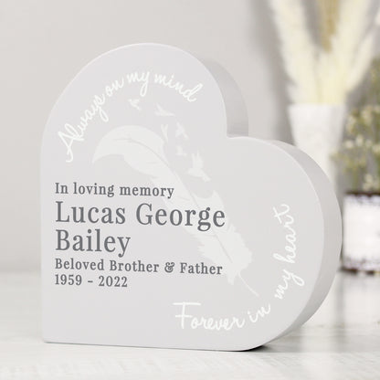 Personalised Feather Free Standing Heart Ornament from Heartfelt Gifts