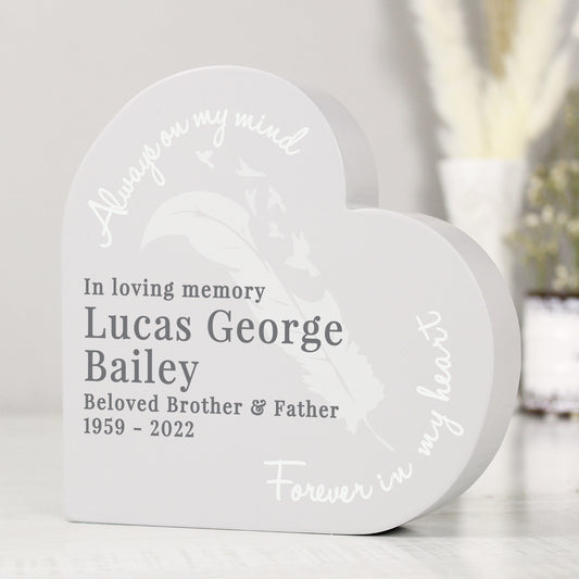 Personalised Feather Free Standing Heart Ornament from Heartfelt Gifts