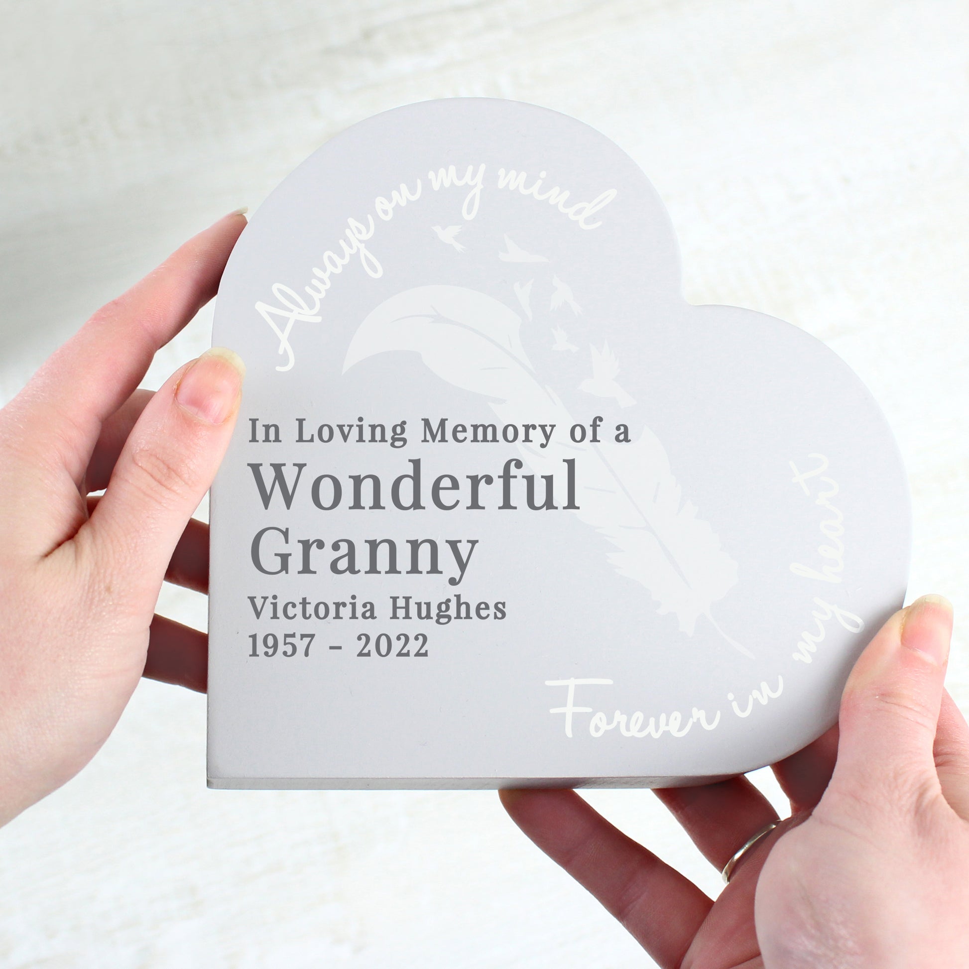 Personalised Feather Free Standing Heart Ornament - image 2