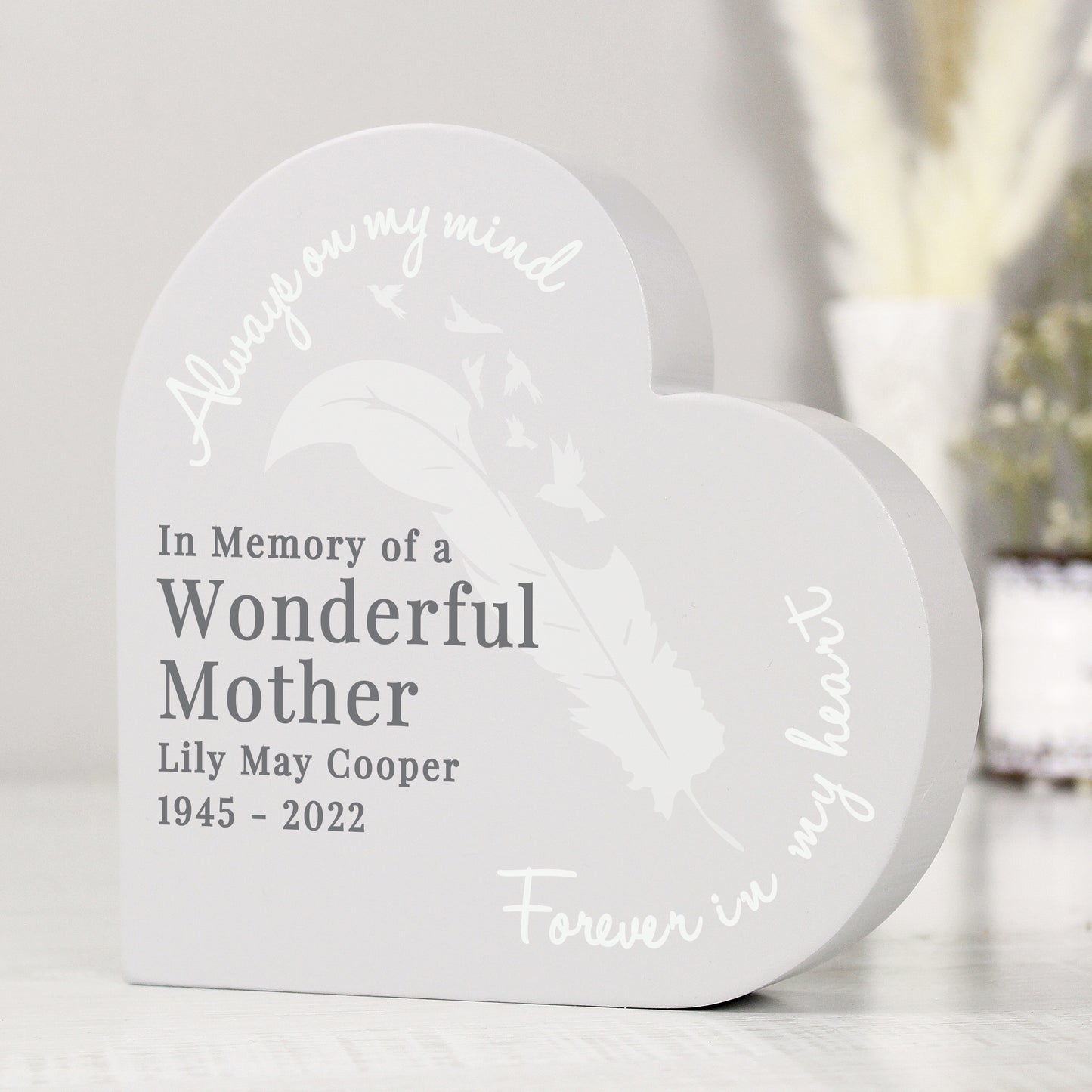 Personalised Feather Free Standing Heart Ornament - image 4