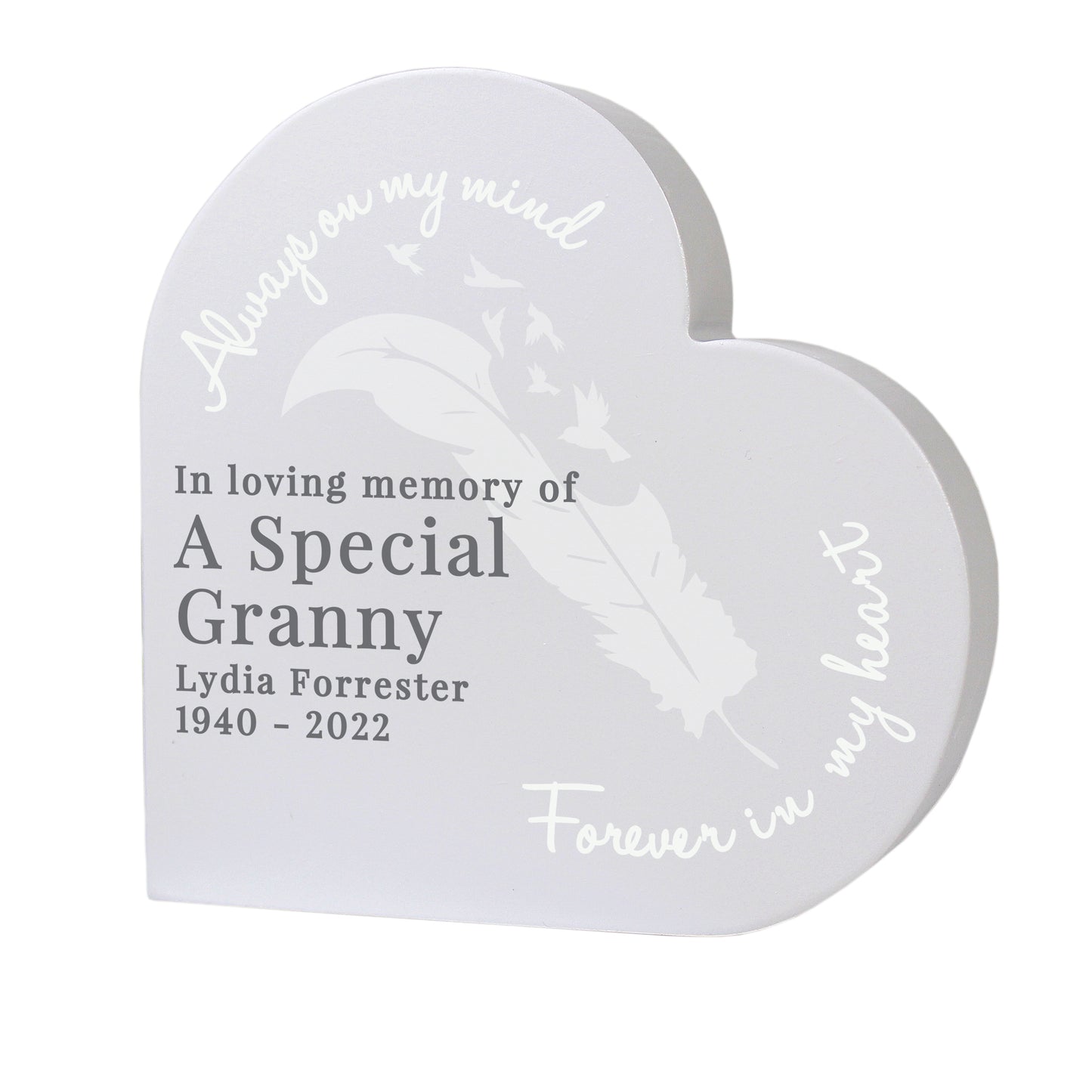 Personalised Feather Free Standing Heart Ornament - image 5
