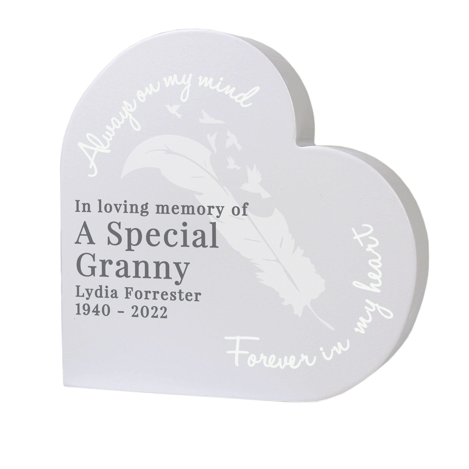 Personalised Feather Free Standing Heart Ornament - image 5