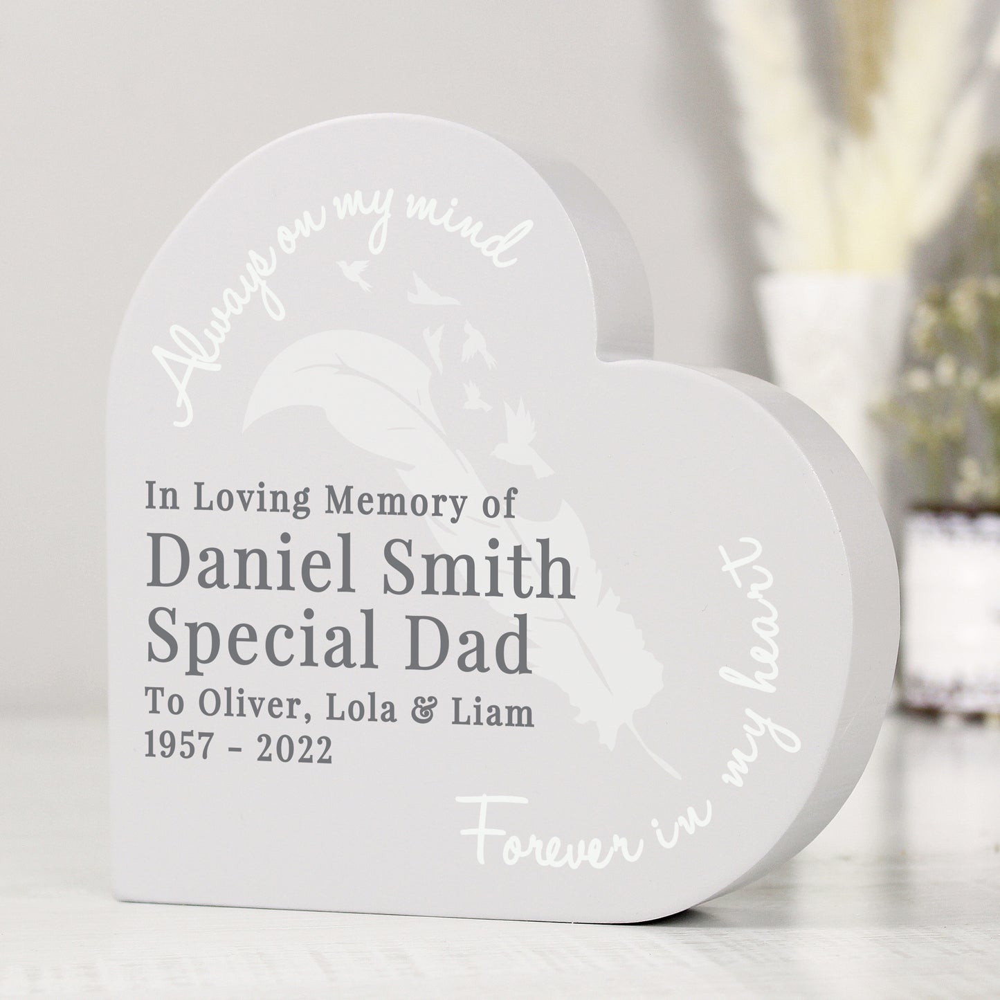 Personalised Feather Free Standing Heart Ornament - image 6