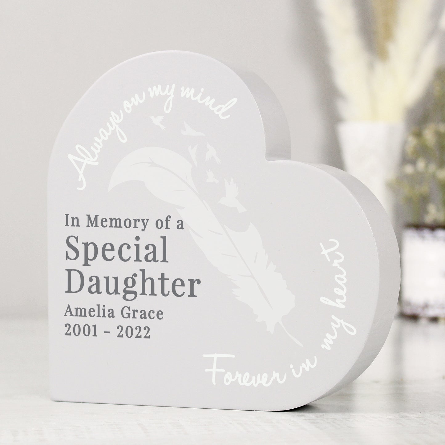 Personalised Feather Free Standing Heart Ornament - image 7