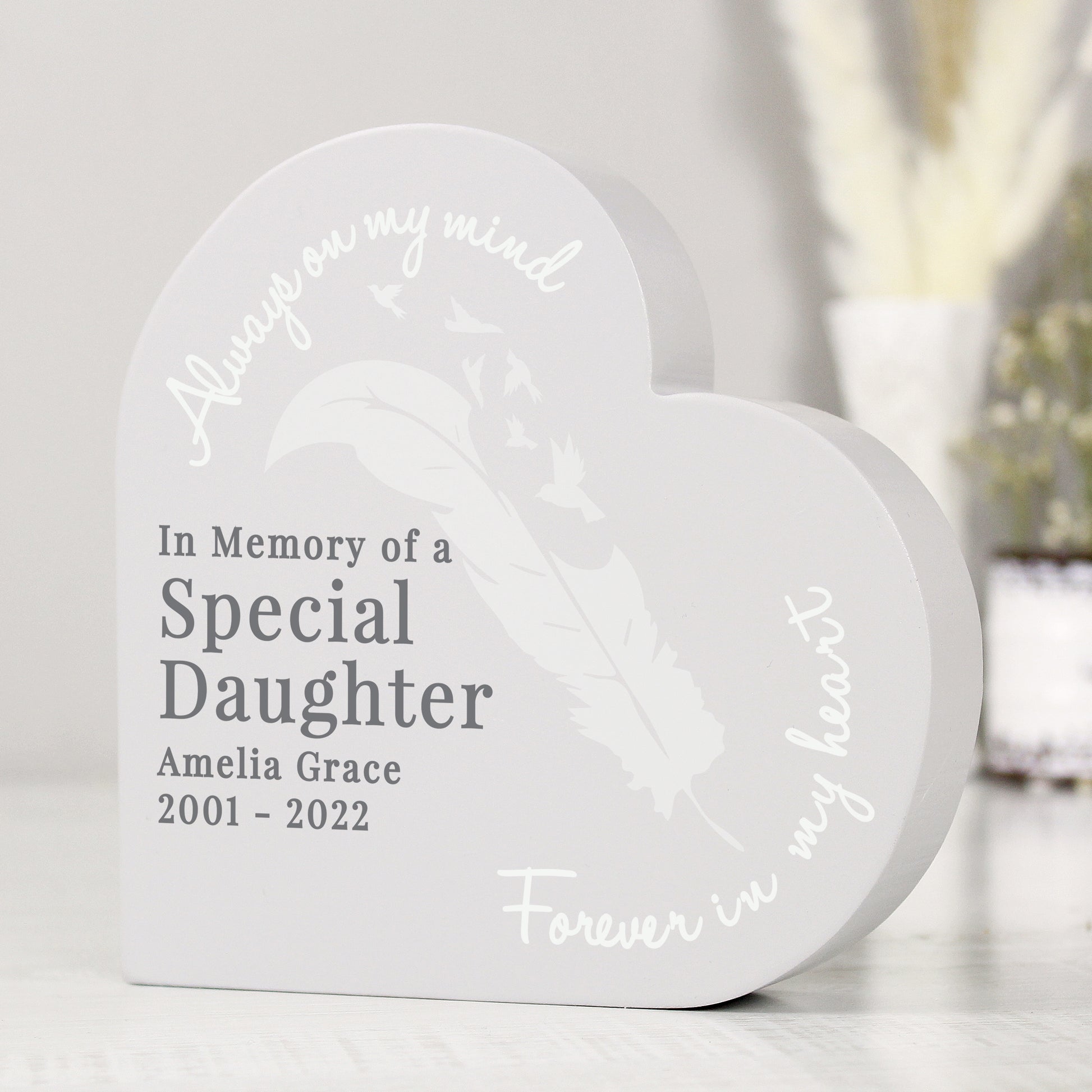 Personalised Feather Free Standing Heart Ornament - image 7