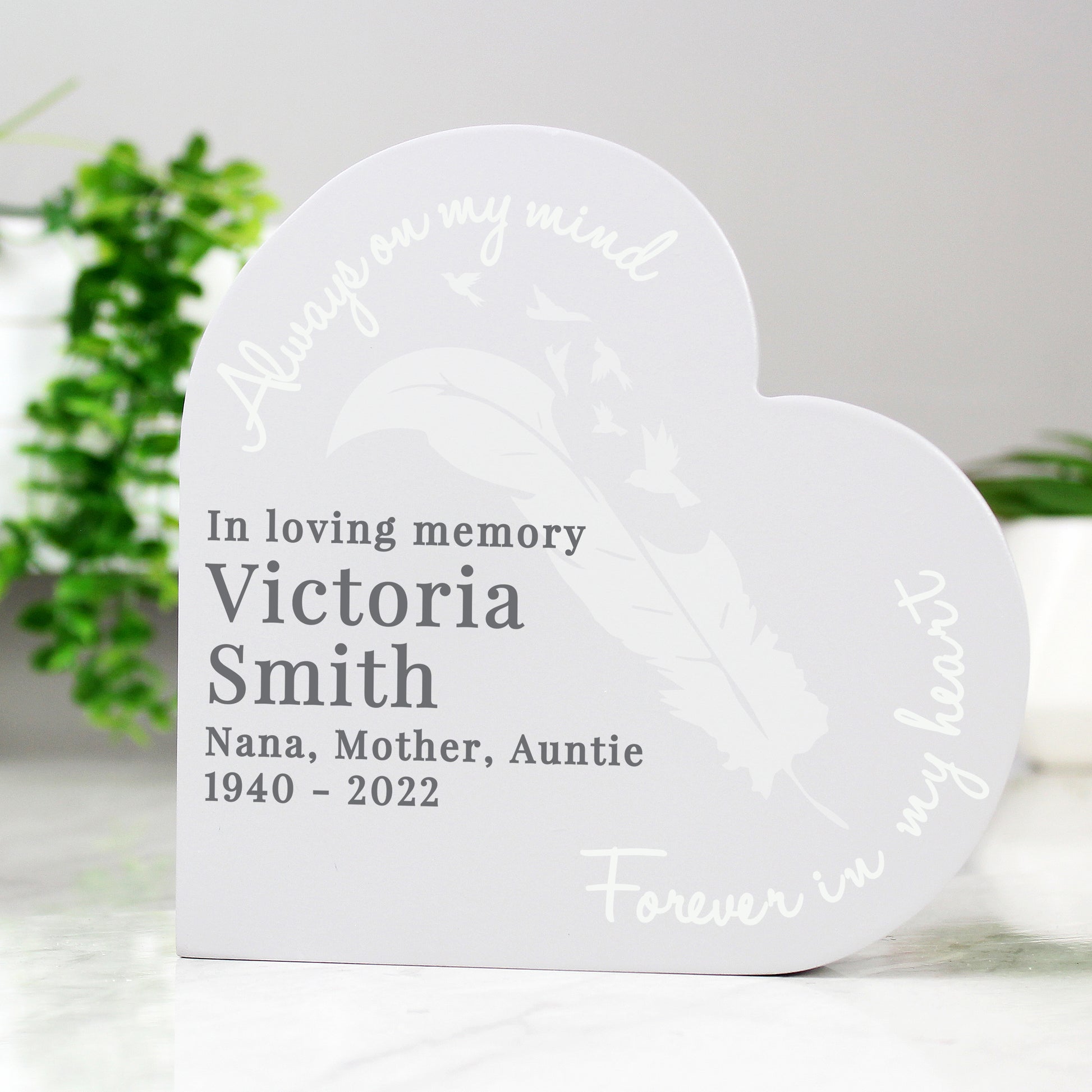 Personalised Feather Free Standing Heart Ornament - image 8