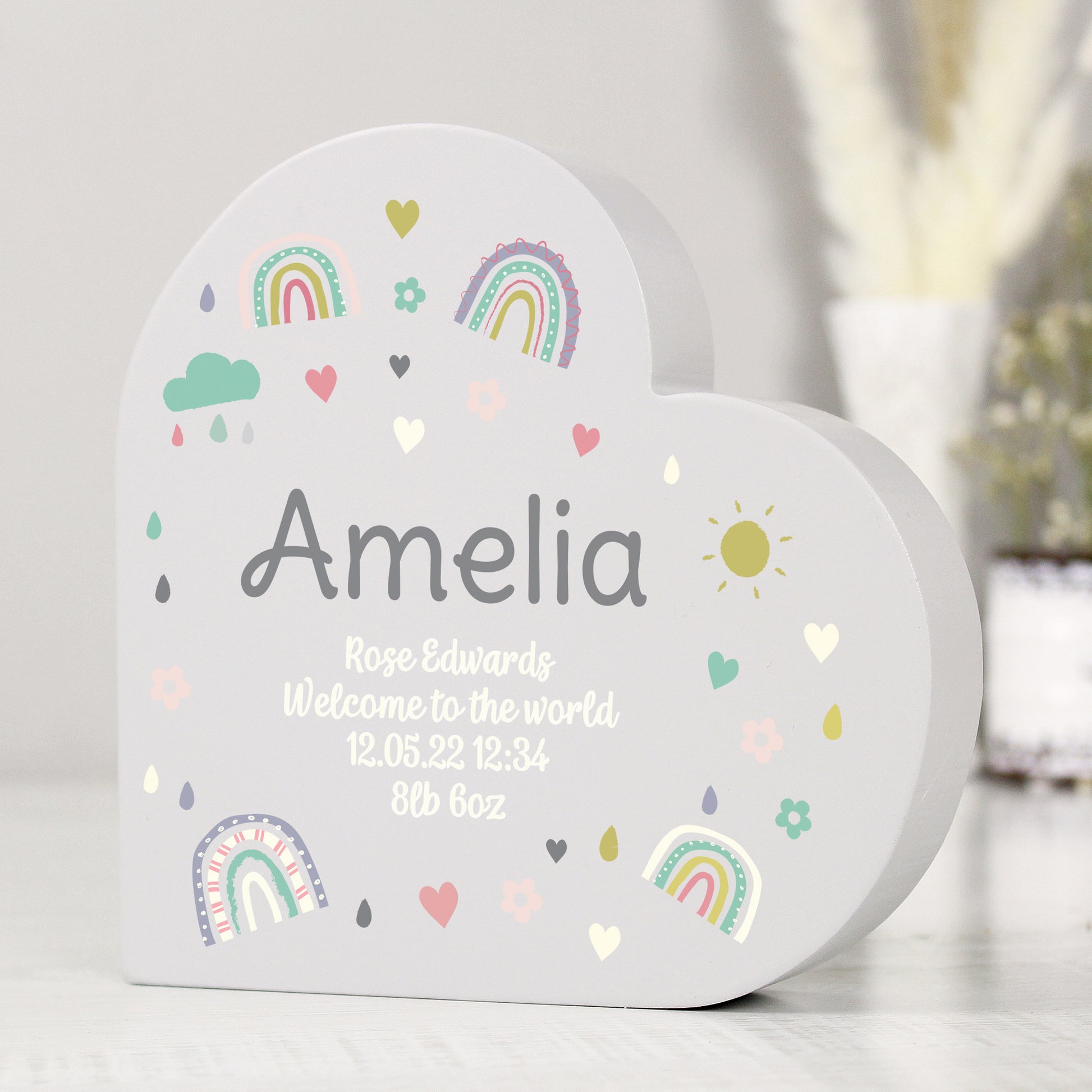 Personalised Rainbow Free Standing Heart ornament from Heartfelt Gifts