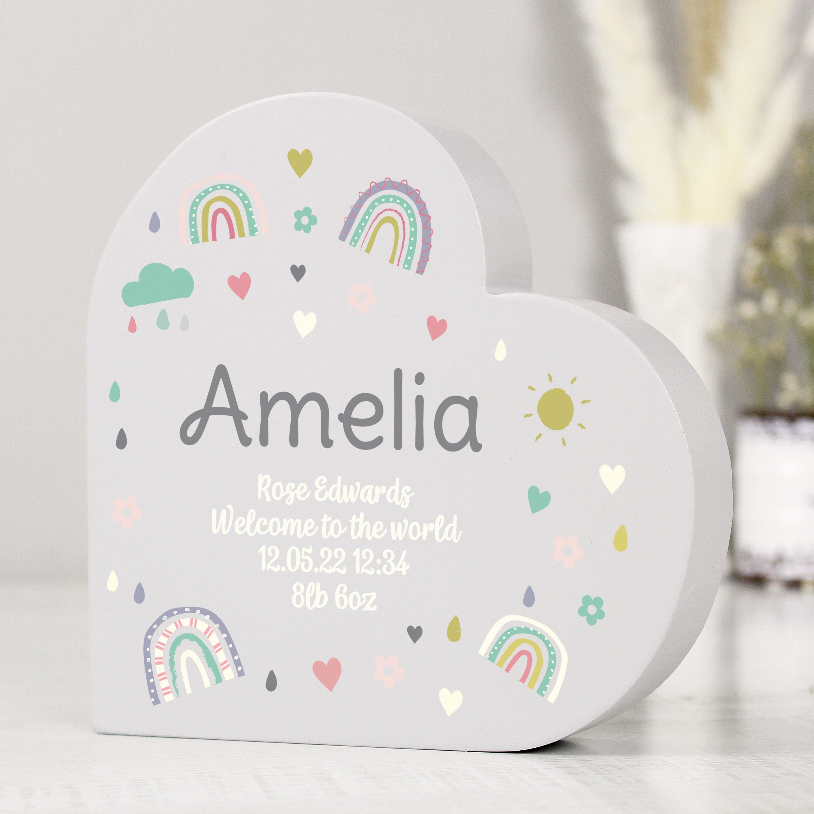 Personalised Rainbow Free Standing Heart ornament from Heartfelt Gifts