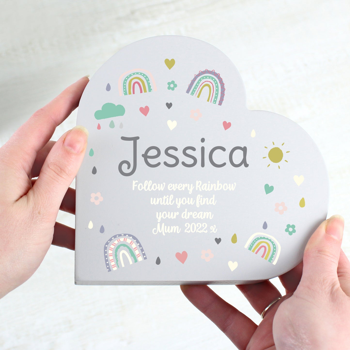 Personalised Rainbow Free Standing Heart ornament - image 2