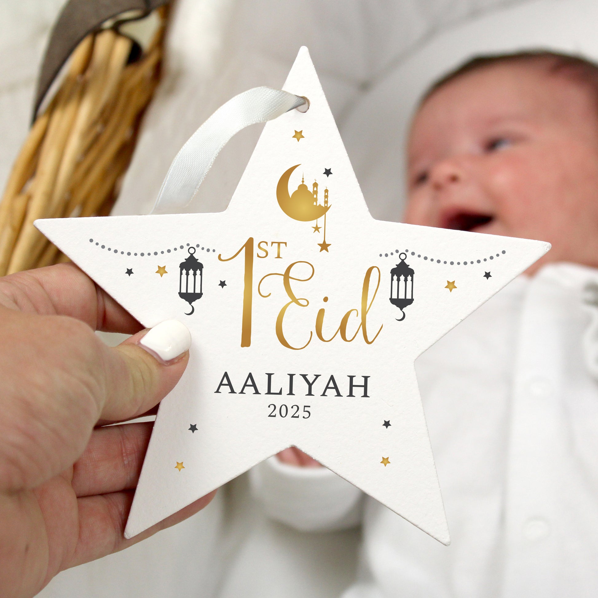 Personalised 1st Eid Wooden Star Decoration from Heartfelt Gifts