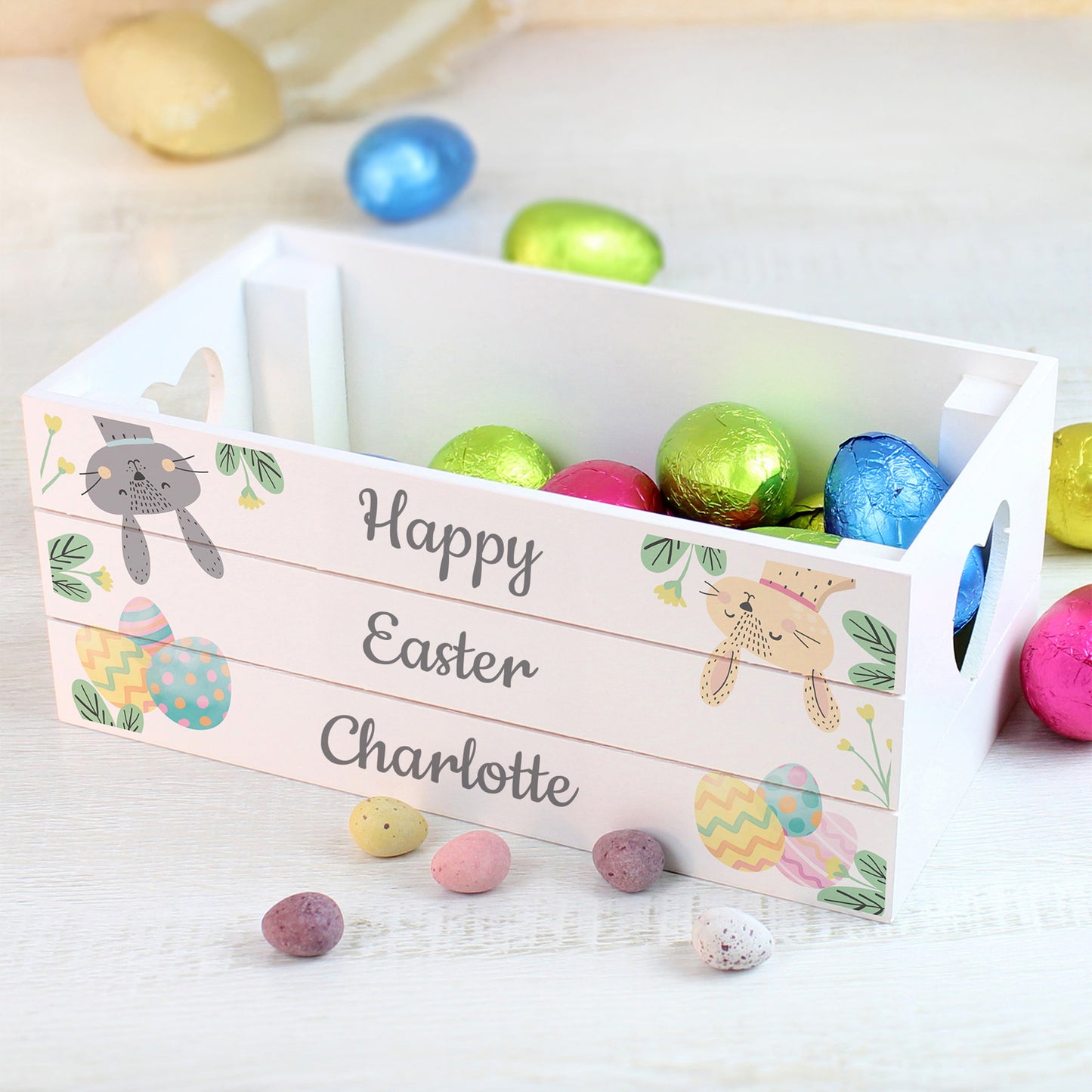 Personalised Easter Egg Hunt Small Wooden Crate from Heartfelt Gifts