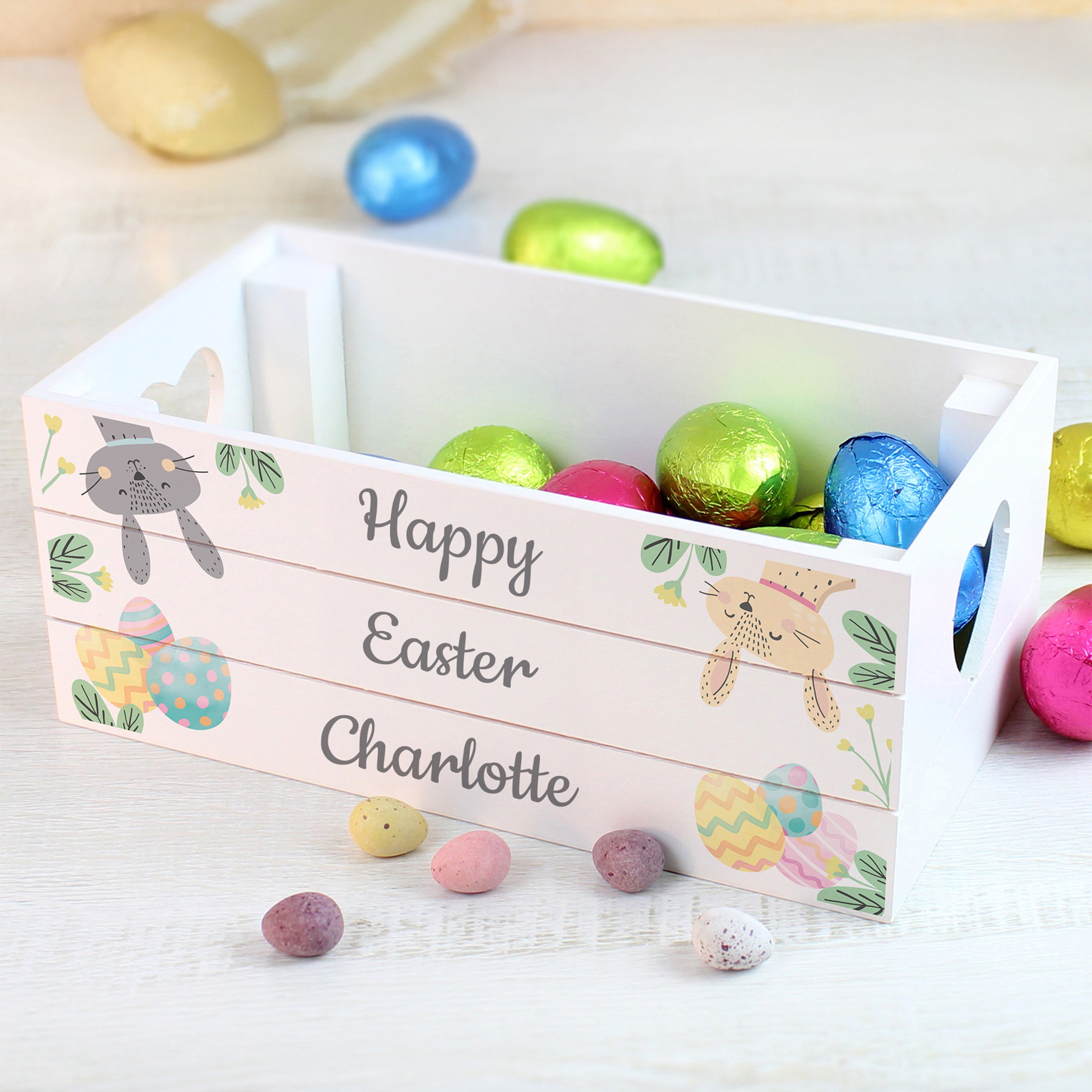 Personalised Easter Egg Hunt Small Wooden Crate from Heartfelt Gifts
