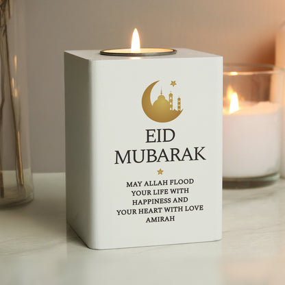 Personalised Eid and Ramadan White Wooden Tea light Holder - image 2