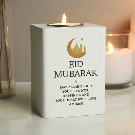 Personalised Eid and Ramadan White Wooden Tea light Holder - image 2