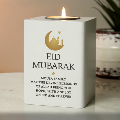 Personalised Eid and Ramadan White Wooden Tea light Holder - image 3