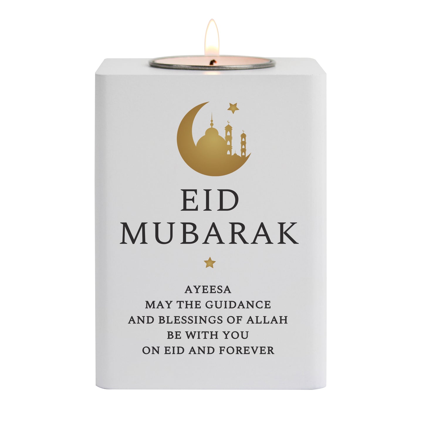Personalised Eid and Ramadan White Wooden Tea light Holder - image 5