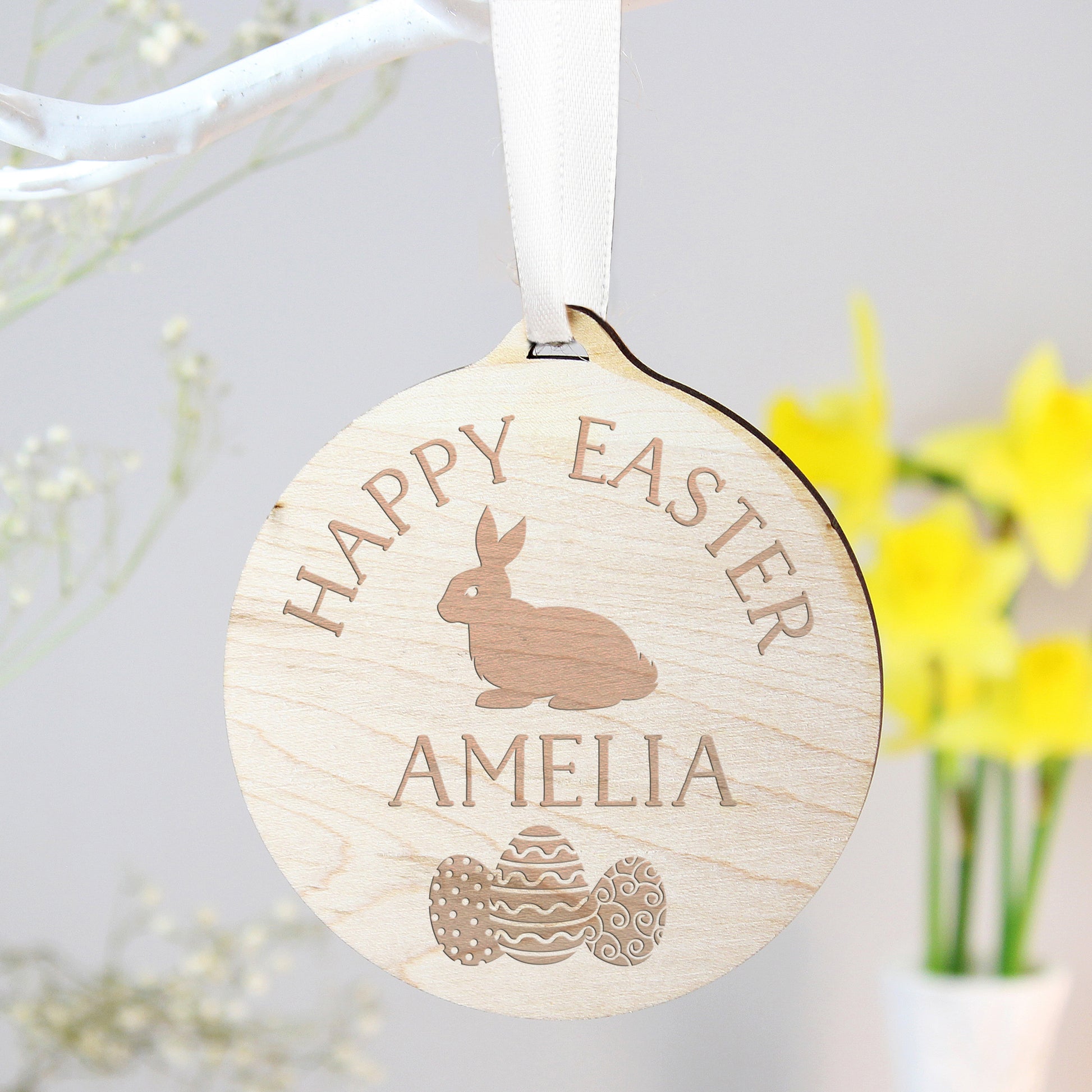 Personalised Easter Bunny Round Wooden Decoration from Heartfelt Gifts