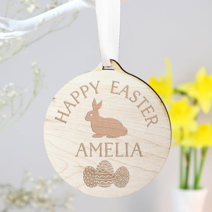 Personalised Easter Bunny Round Wooden Decoration from Heartfelt Gifts
