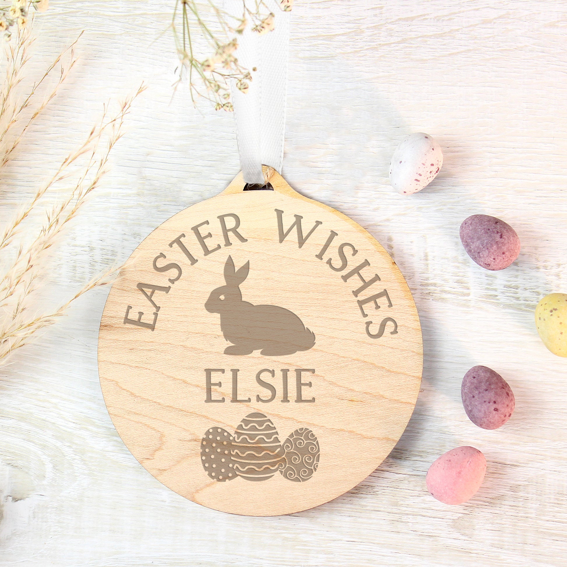 Personalised Easter Bunny Round Wooden Decoration - image 2