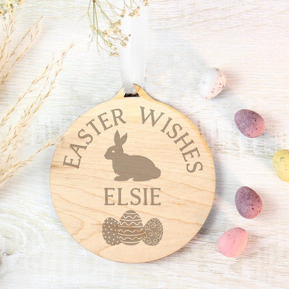 Personalised Easter Bunny Round Wooden Decoration - image 2