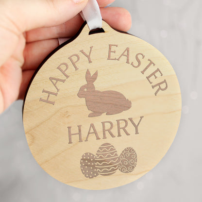 Personalised Easter Bunny Round Wooden Decoration - image 3