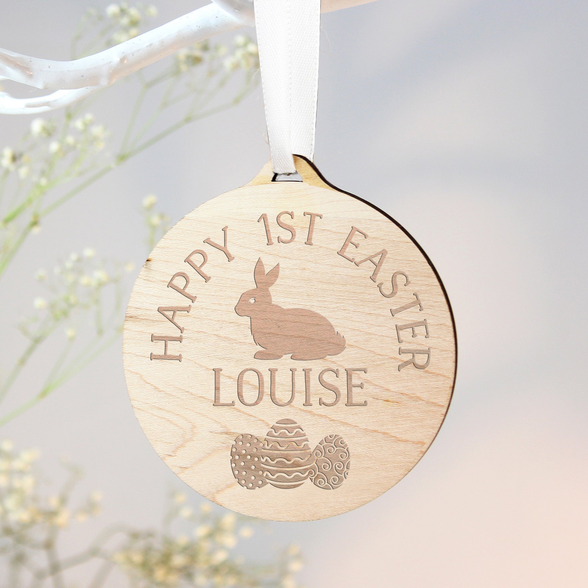 Personalised Easter Bunny Round Wooden Decoration - image 4