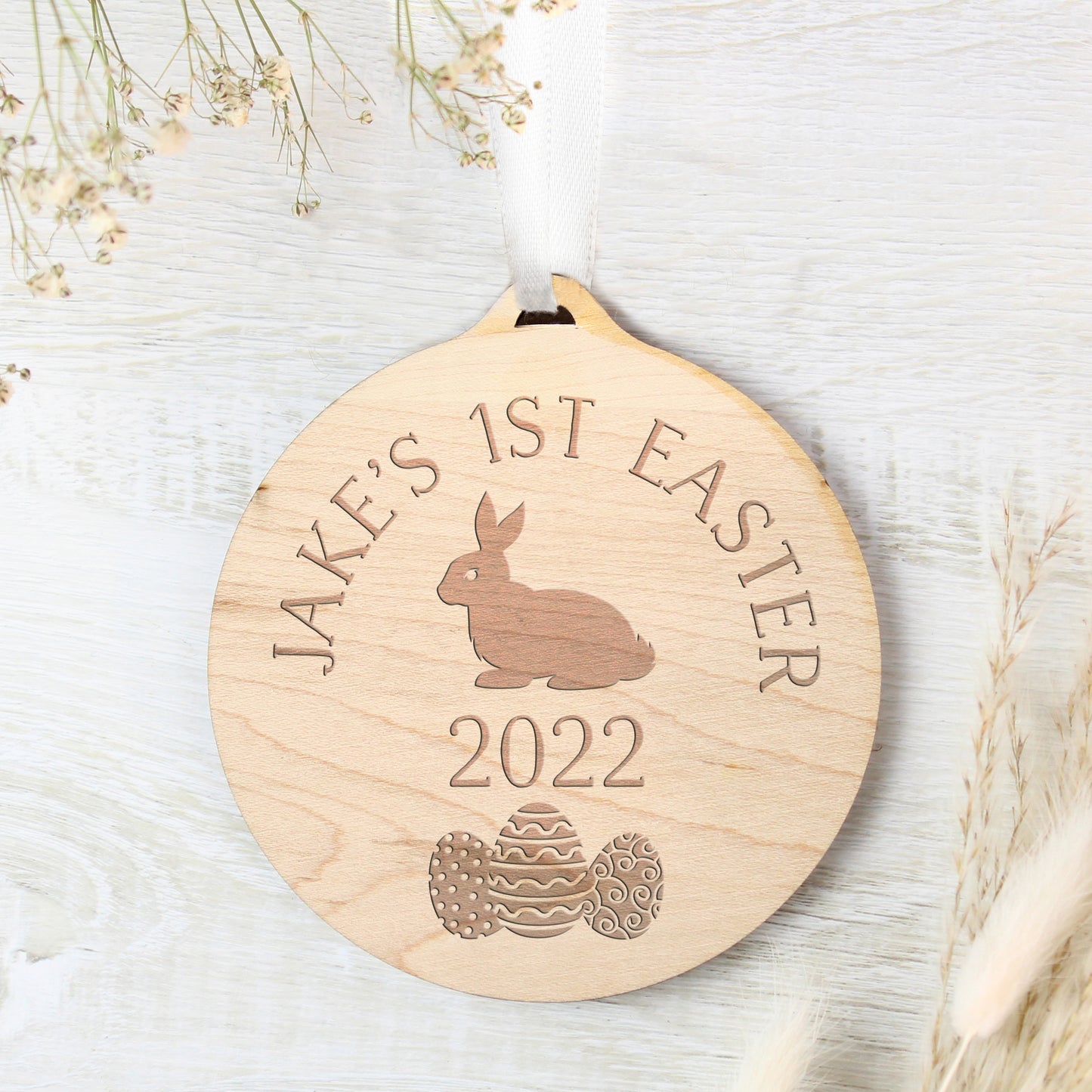 Personalised Easter Bunny Round Wooden Decoration - image 6