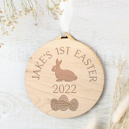 Personalised Easter Bunny Round Wooden Decoration - image 6