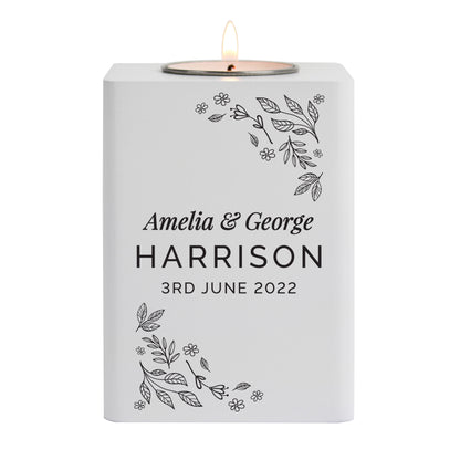 Personalised Floral Leaf White Wooden Tea Light Holder - image 5