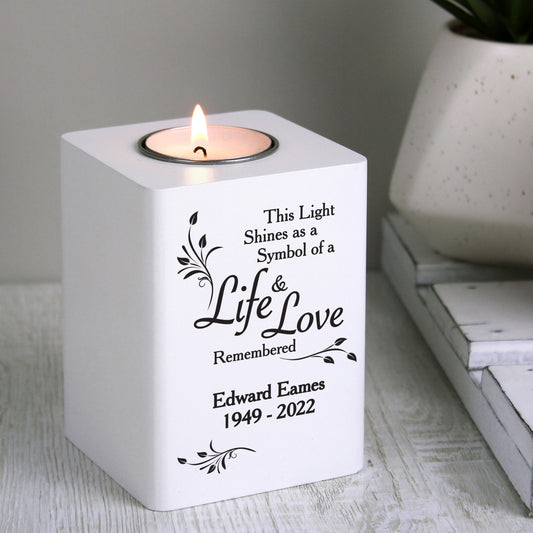 Personalised Life & Love White Wooden Tea Light Holder - image 2