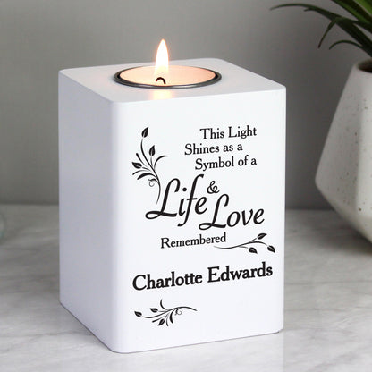 Personalised Life & Love White Wooden Tea Light Holder - image 3