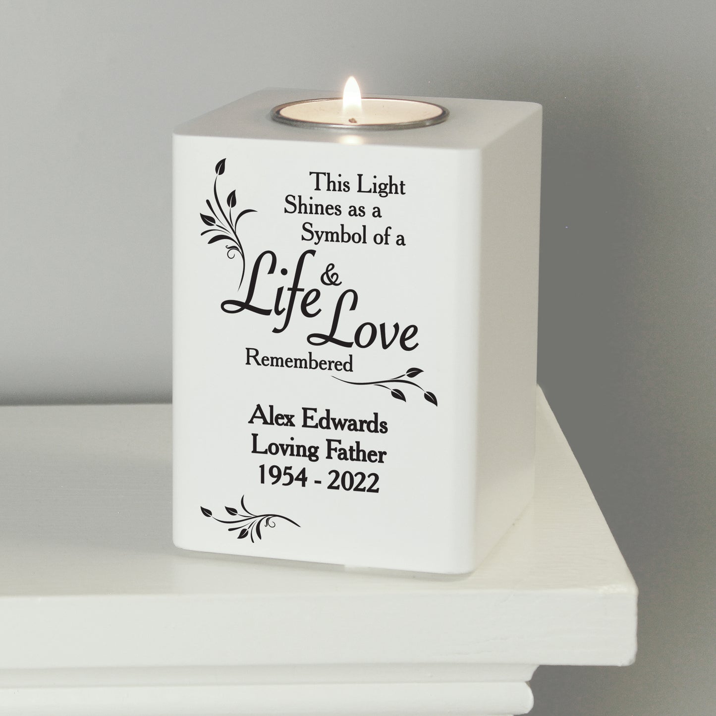 Personalised Life & Love White Wooden Tea Light Holder - image 4