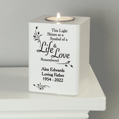 Personalised Life & Love White Wooden Tea Light Holder - image 4