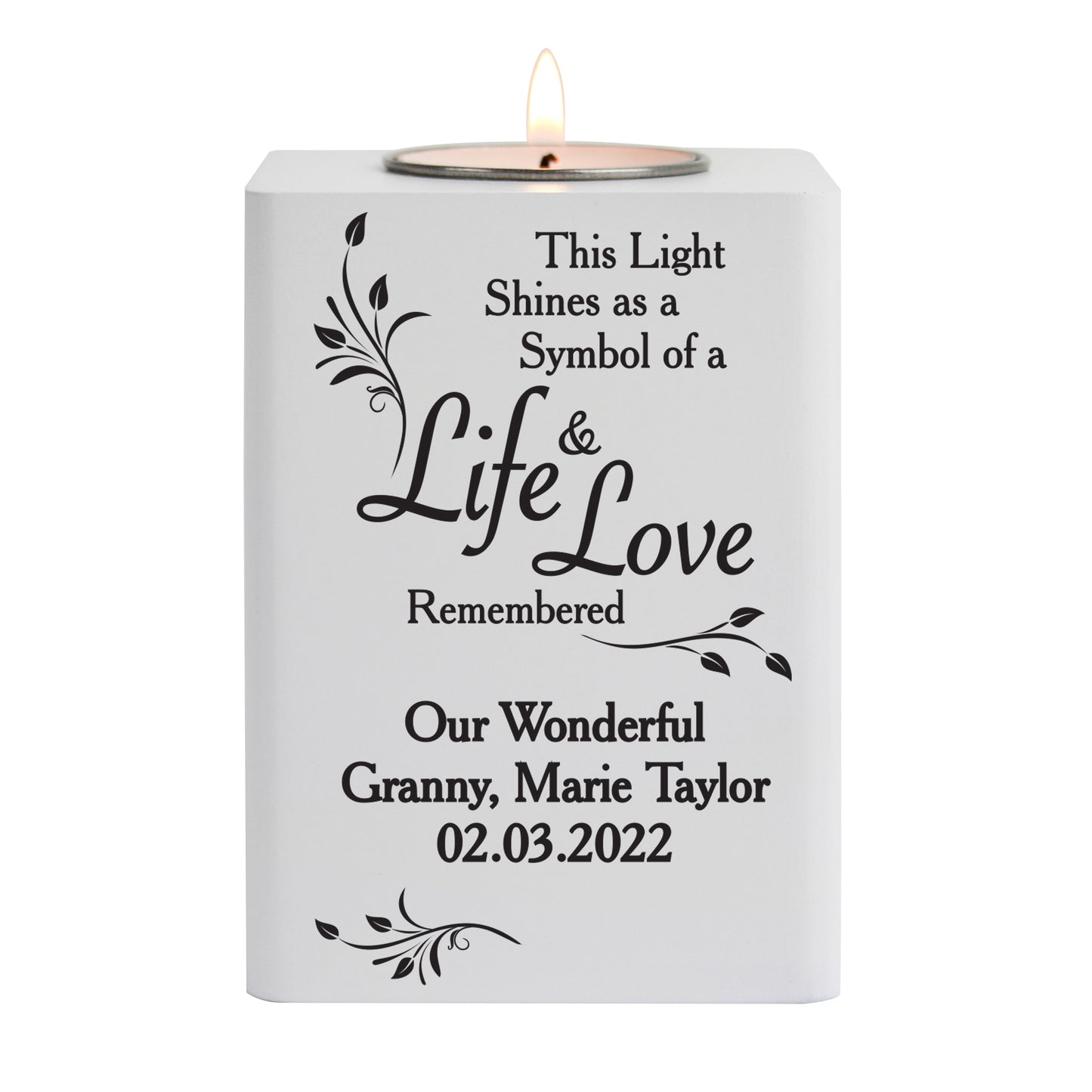Personalised Life & Love White Wooden Tea Light Holder - image 5