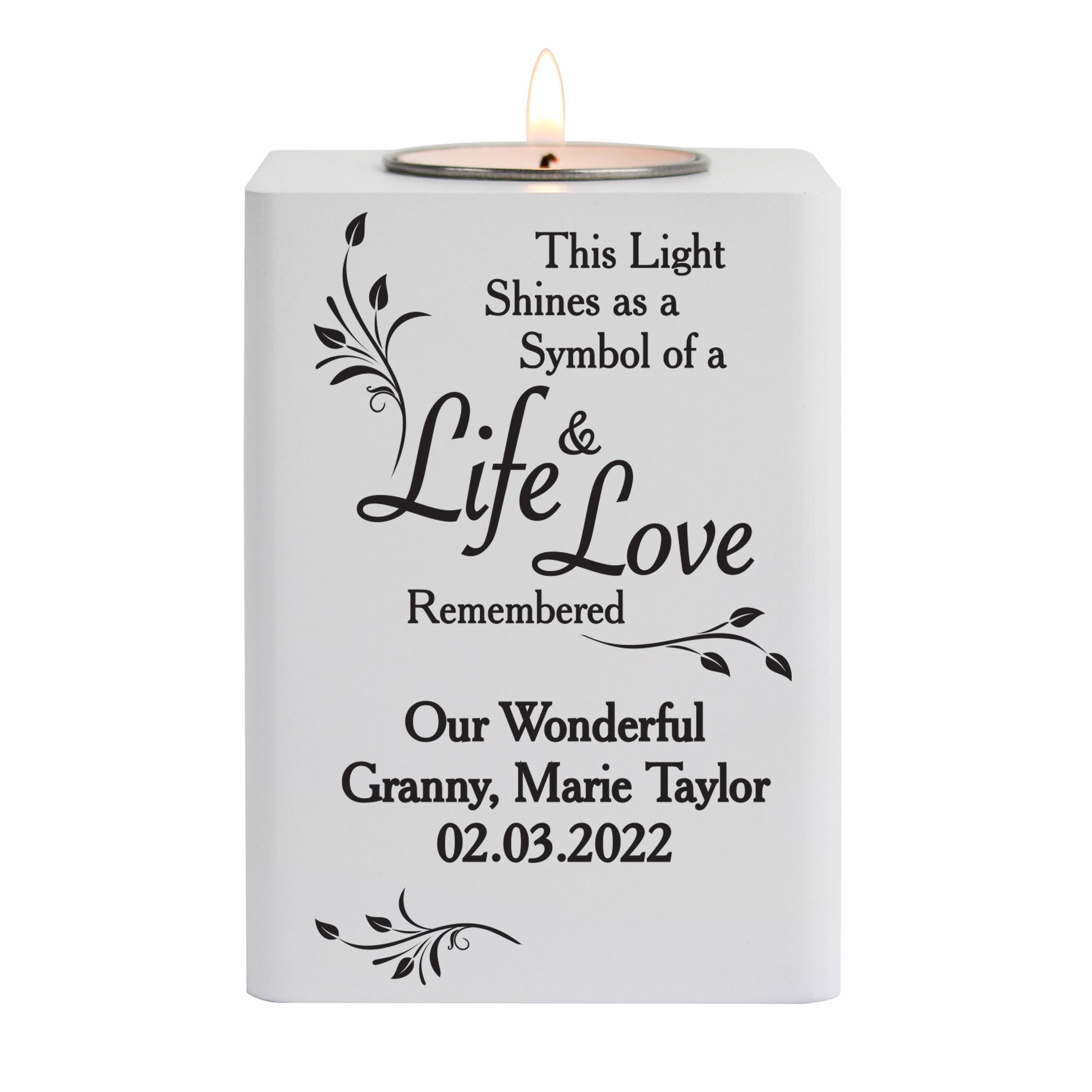 Personalised Life & Love White Wooden Tea Light Holder - image 5