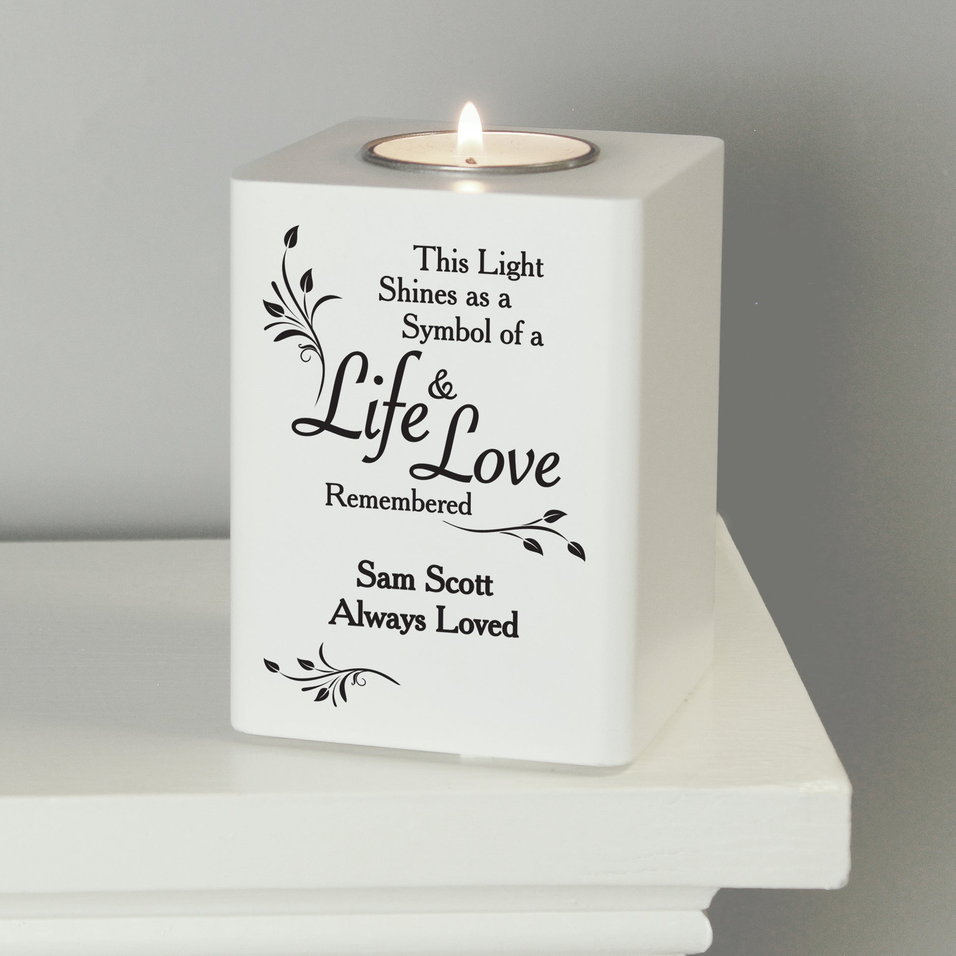 Personalised Life & Love White Wooden Tea Light Holder - image 6