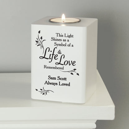 Personalised Life & Love White Wooden Tea Light Holder - image 6