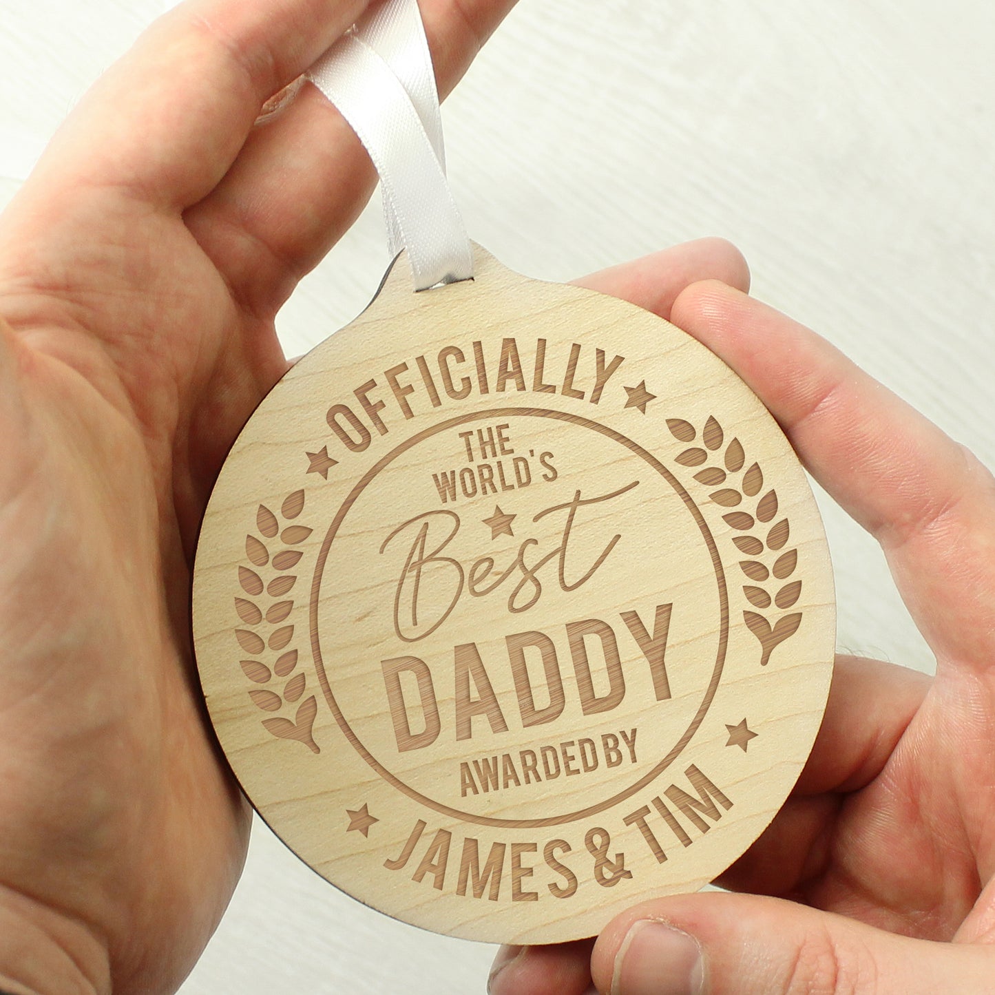 Personalised Officially The Best Round Wooden Medal - image 3