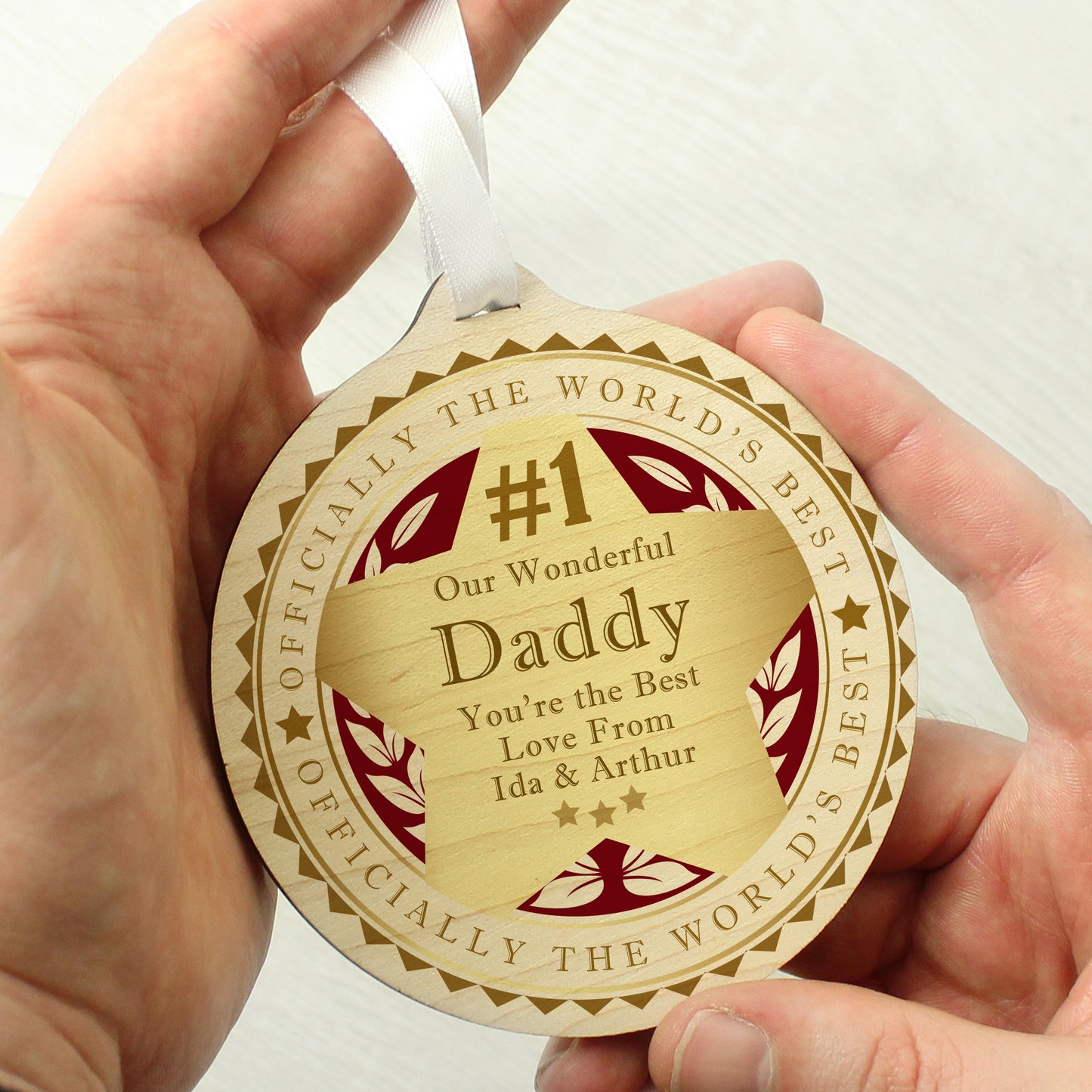 Personalised Number 1 Round Wooden Medal from Heartfelt Gifts