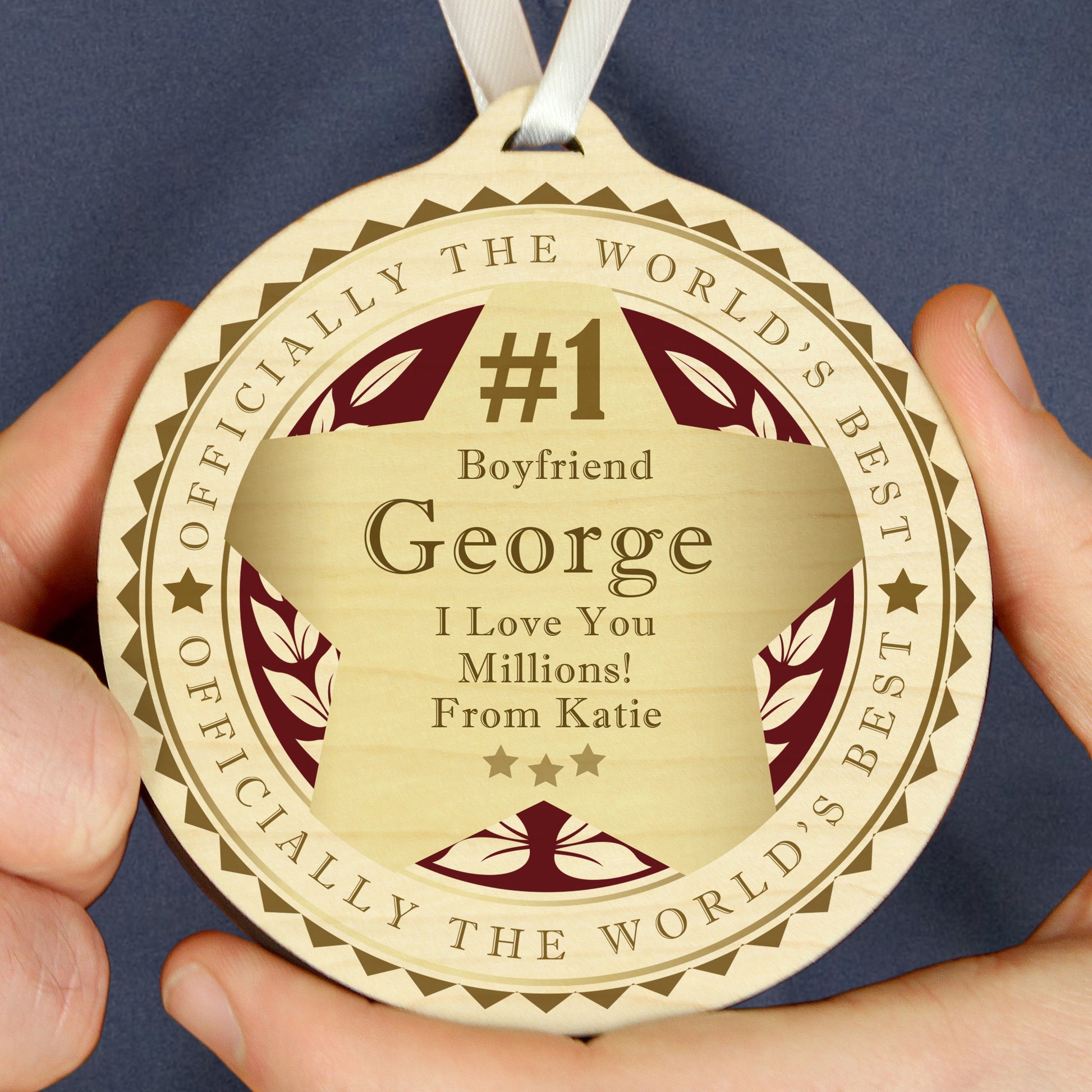 Personalised Number 1 Round Wooden Medal - image 2