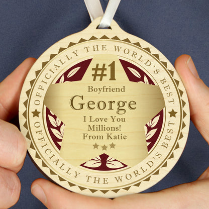 Personalised Number 1 Round Wooden Medal - image 2