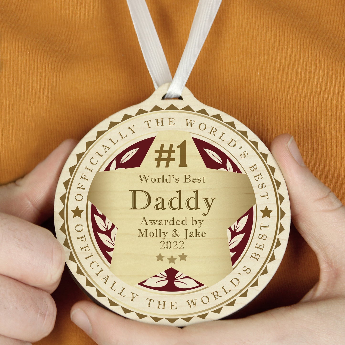 Personalised Number 1 Round Wooden Medal - image 3