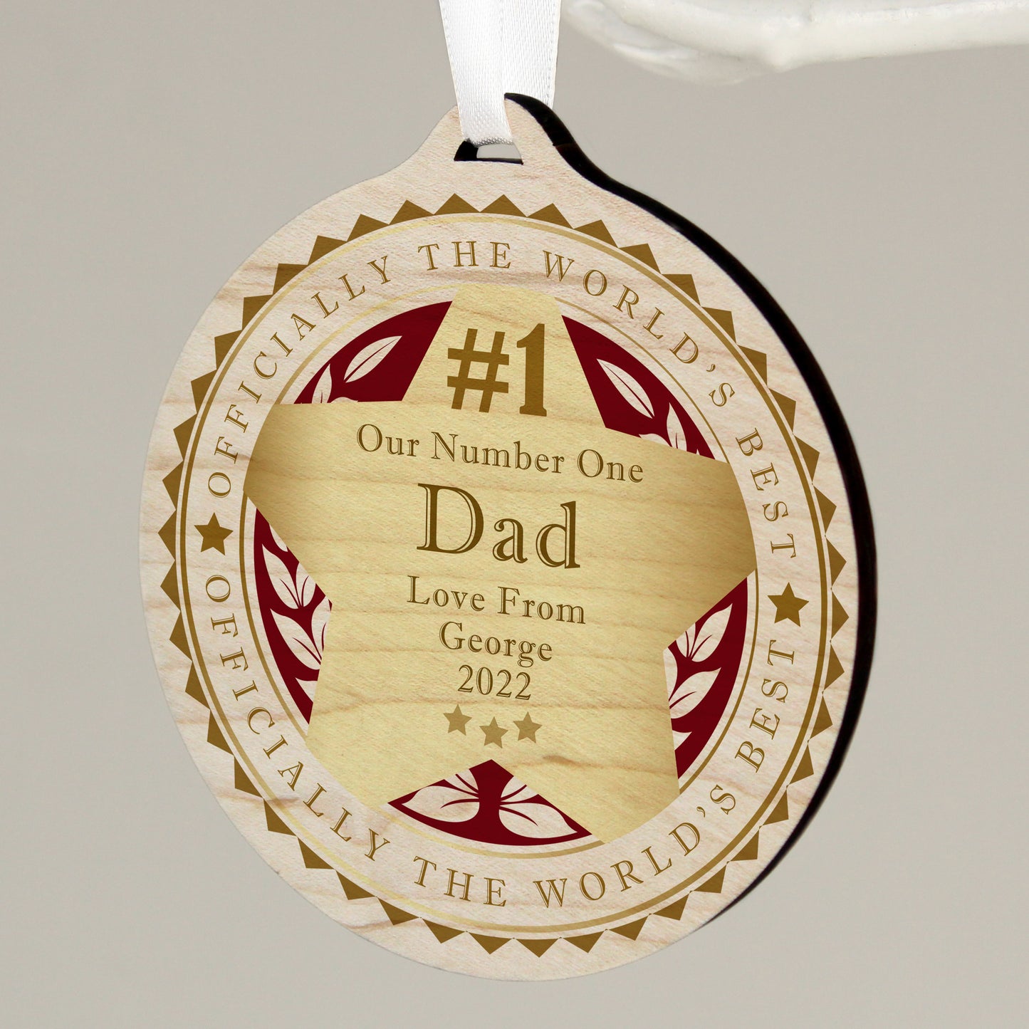 Personalised Number 1 Round Wooden Medal - image 4