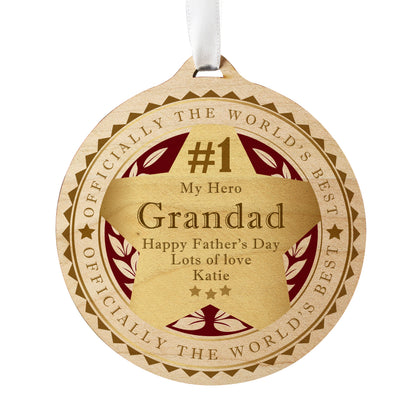 Personalised Number 1 Round Wooden Medal - image 5