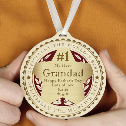 Personalised Number 1 Round Wooden Medal - image 6